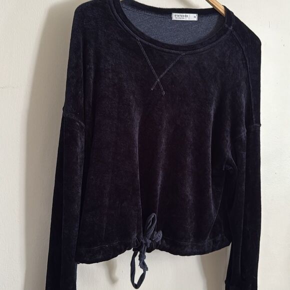Stateside Anthropologie Black Velour Pullover XS Drawstring Hem‎ Crew Neck - Picture 7 of 7
